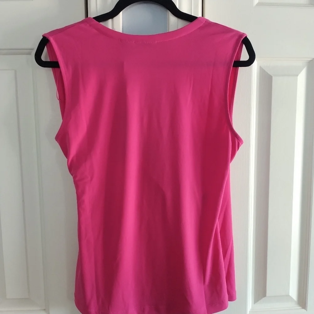 Tahari Pink Sleeveless Faux Wrap Side Buckle Top M - Picture 8 of 11